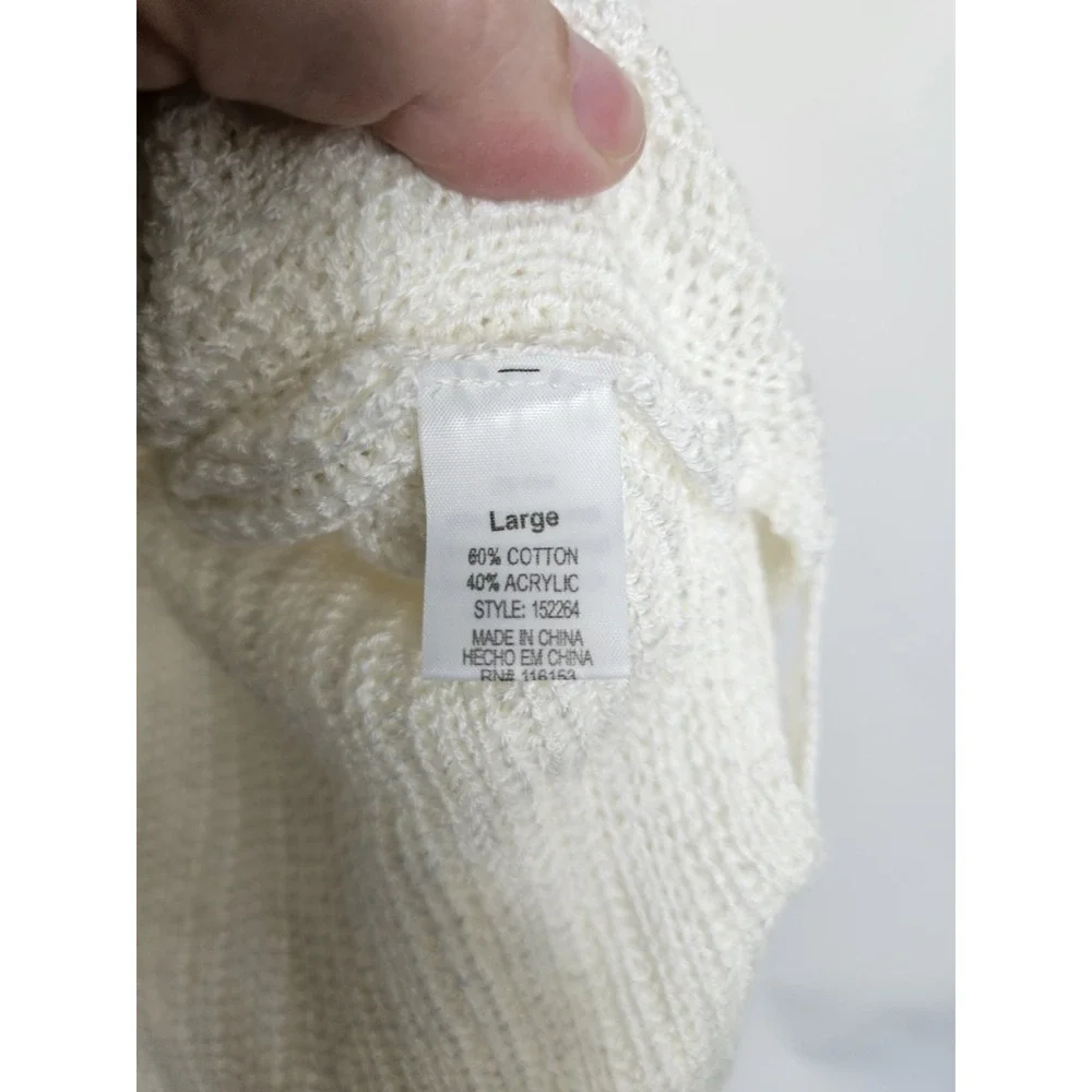 Poof Women's Sweater Large‎ White Knit Long Sleeve V-Neck Lace Up Sides Pullover